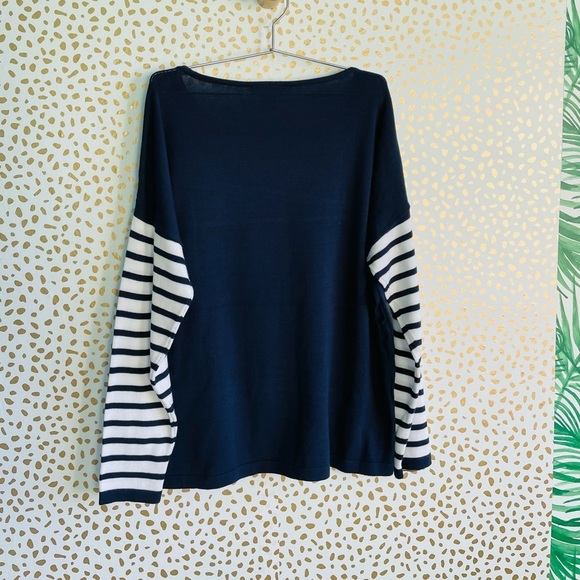 Joan Vass Rose Intarsia Striped-Sleeve Sweater Sequin NWT - Picture 8 of 8